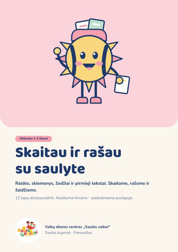 „Skaitau ir rašau su saulyte“ viršelis
